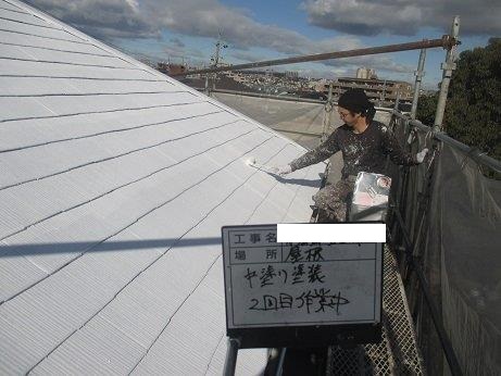 屋根塗装断熱材二層目塗装状況