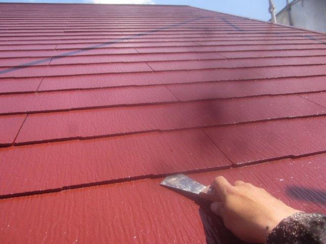 屋根遮熱フッ素塗料塗装後縁切り状況