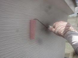 外壁サイディングキルコ断熱塗料トップコート塗装状況