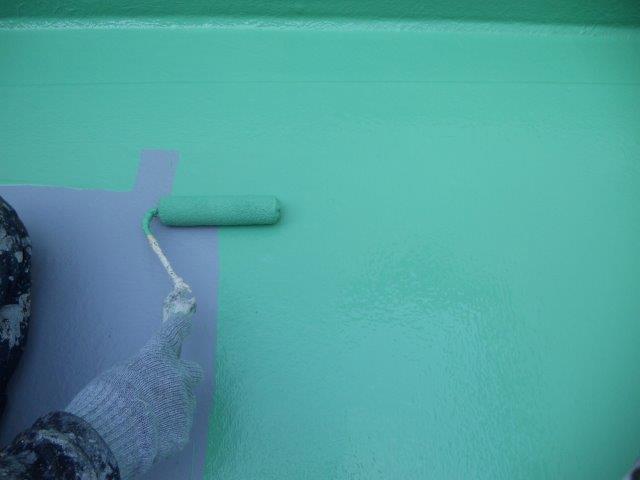 バルコニー防水トップjコート一層目塗装状況