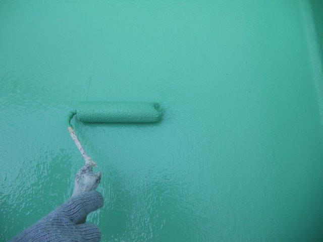 バルコニー防水トップコート二層目塗装状況