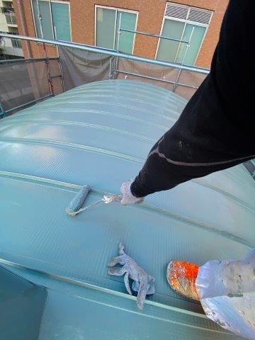 16：板金屋根キルコ遮断熱塗料塗装遮熱塗料2層目塗装状況