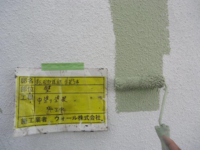 10：外壁サイディング無機塗料塗装中塗り塗装状況