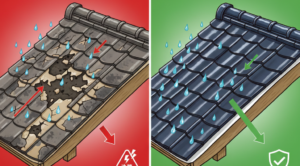 外壁塗装名古屋瓦屋根の漆喰ビフォーアフターのイラスト